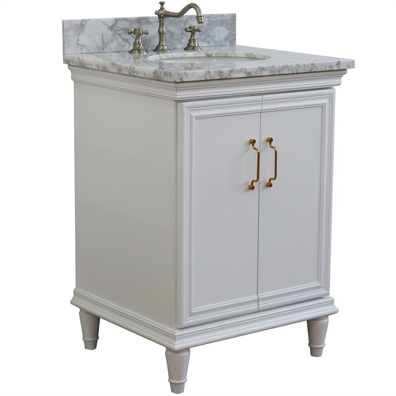 25 in. Single Wooden Vanity White with White Carrara Oval Sink