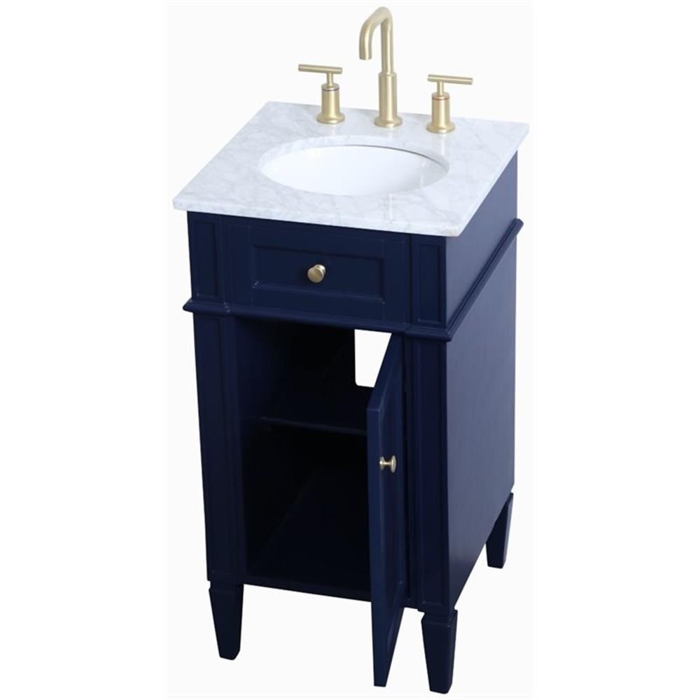 Pemberly Row Modern 18″ Single Marble Top Bathroom Vanity in Blue