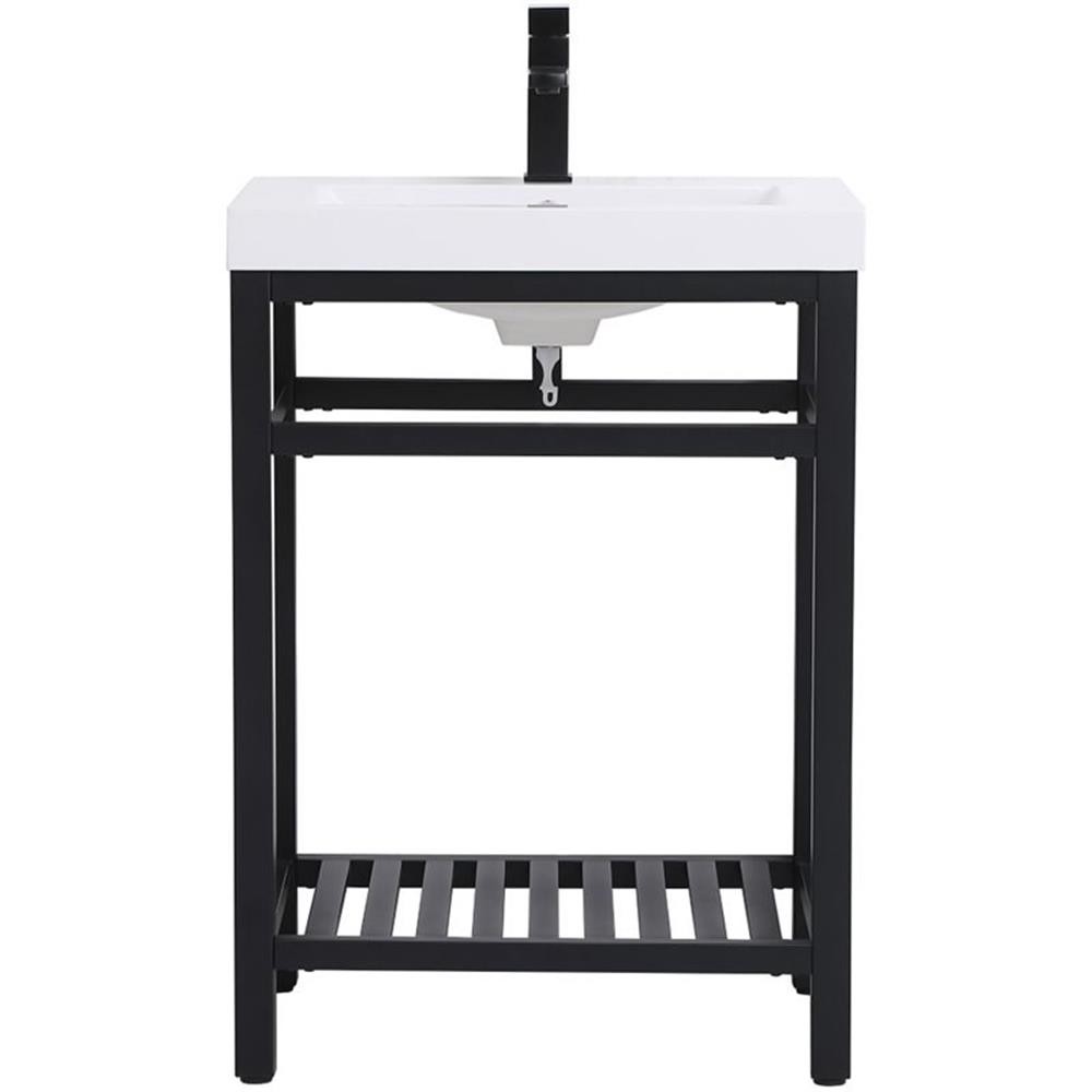 Pemberly Row 24″ Single Resin Top Metal Bathroom Vanity in Black
