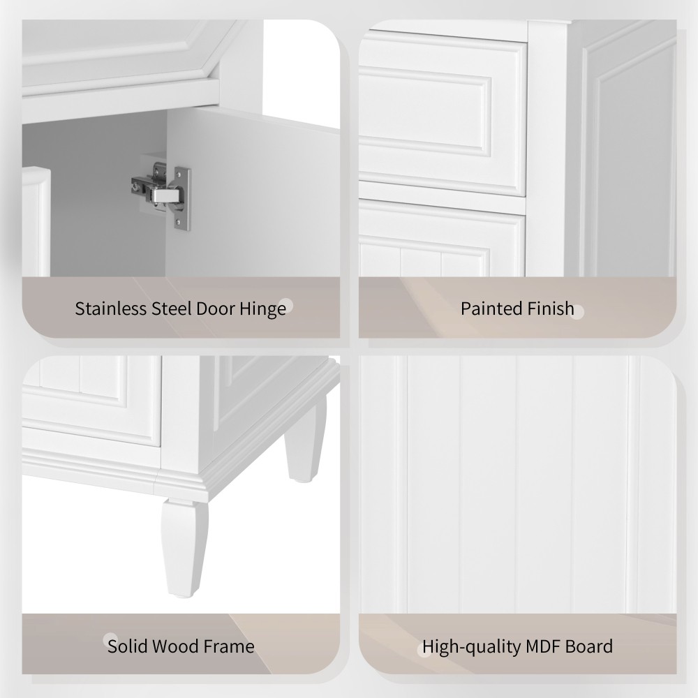 24 Inch White Bathroom Vanity with Ceramic Sink Solid Wood MDF Cabinet