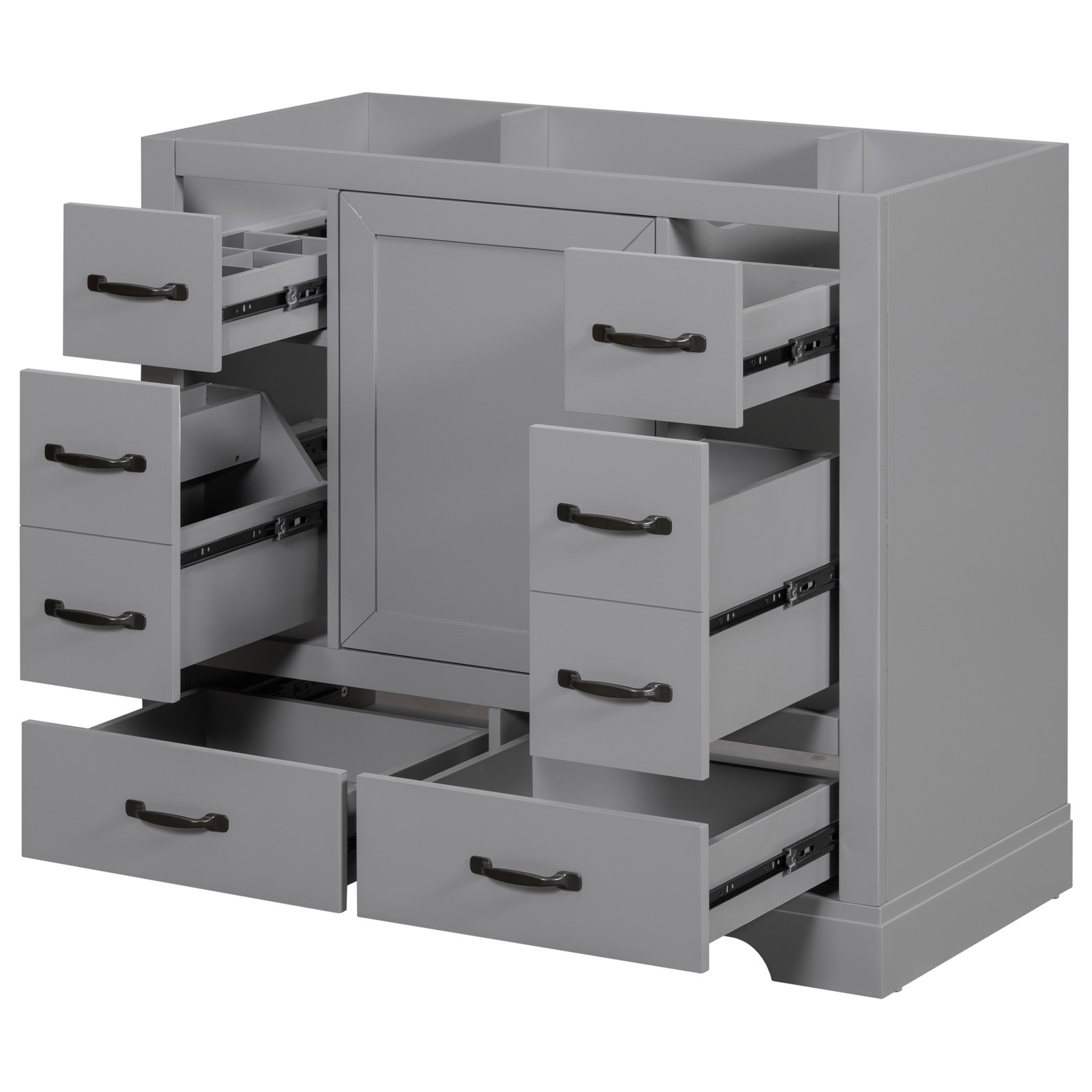 36″ Bathroom Vanity Base Only, 6 Drawers, Adjustable Shelf, Gray