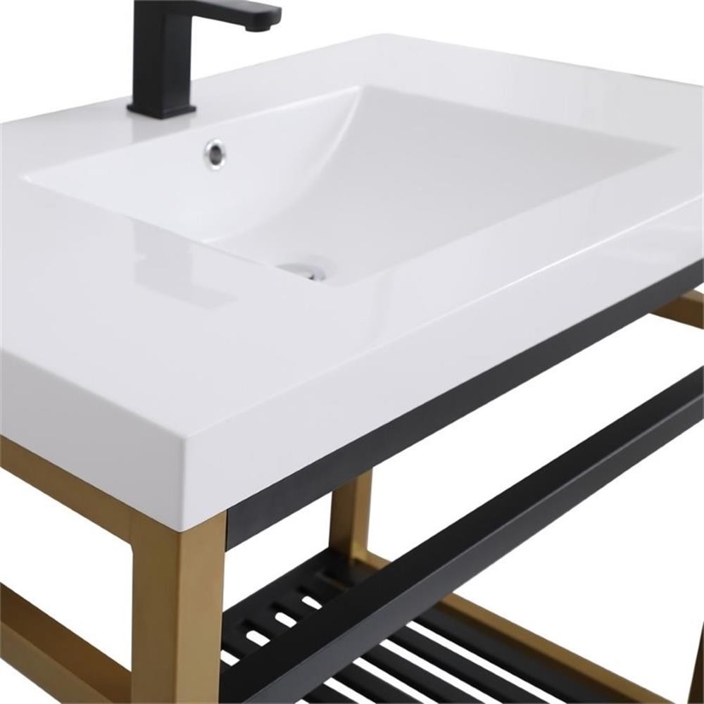 Pemberly Row 36″ Single Resin Top Metal Bathroom Vanity in Gold and Black