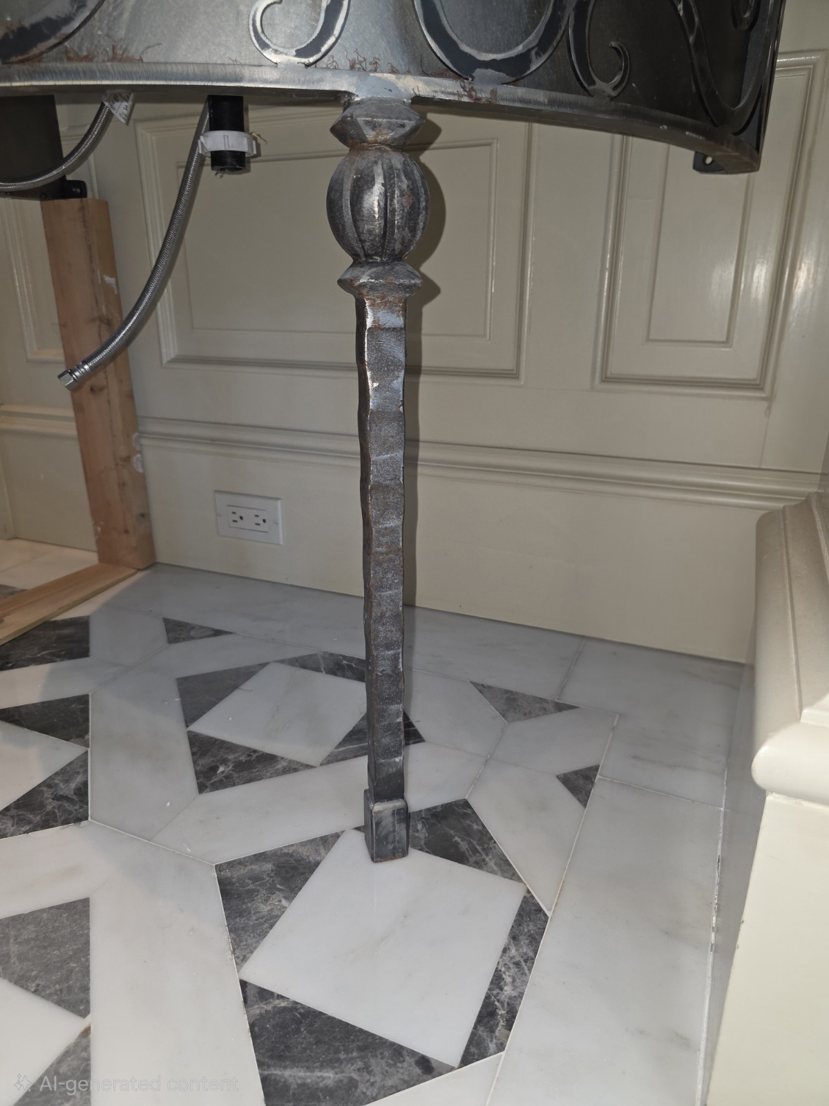 Wrought Iron Powder Room Bathroom Console Vanity With Marble Top