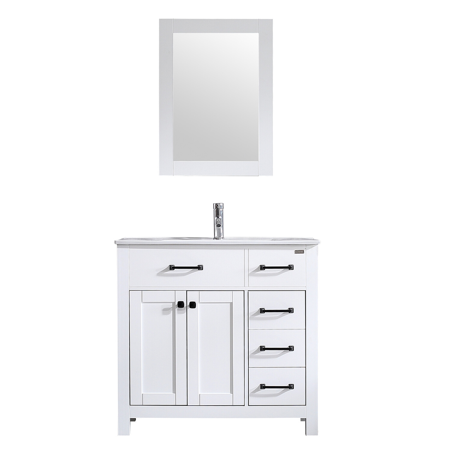 36″ Bathroom Vanity Cabinet Ceramic Sink Undermount W/Faucet Drain Mirror Modern