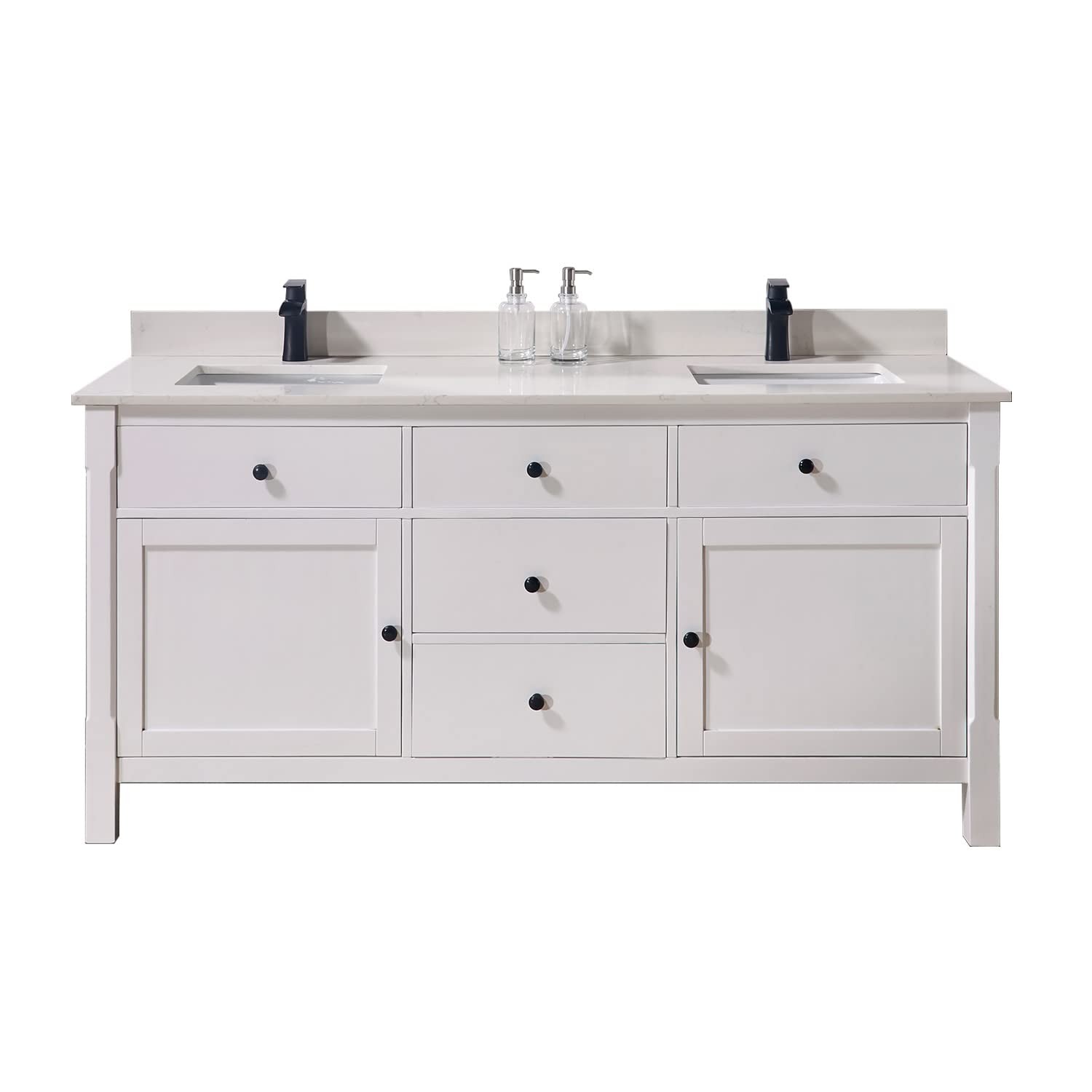 Pemberly Row Modern 73″ Composite Stone Double Vanity Top White