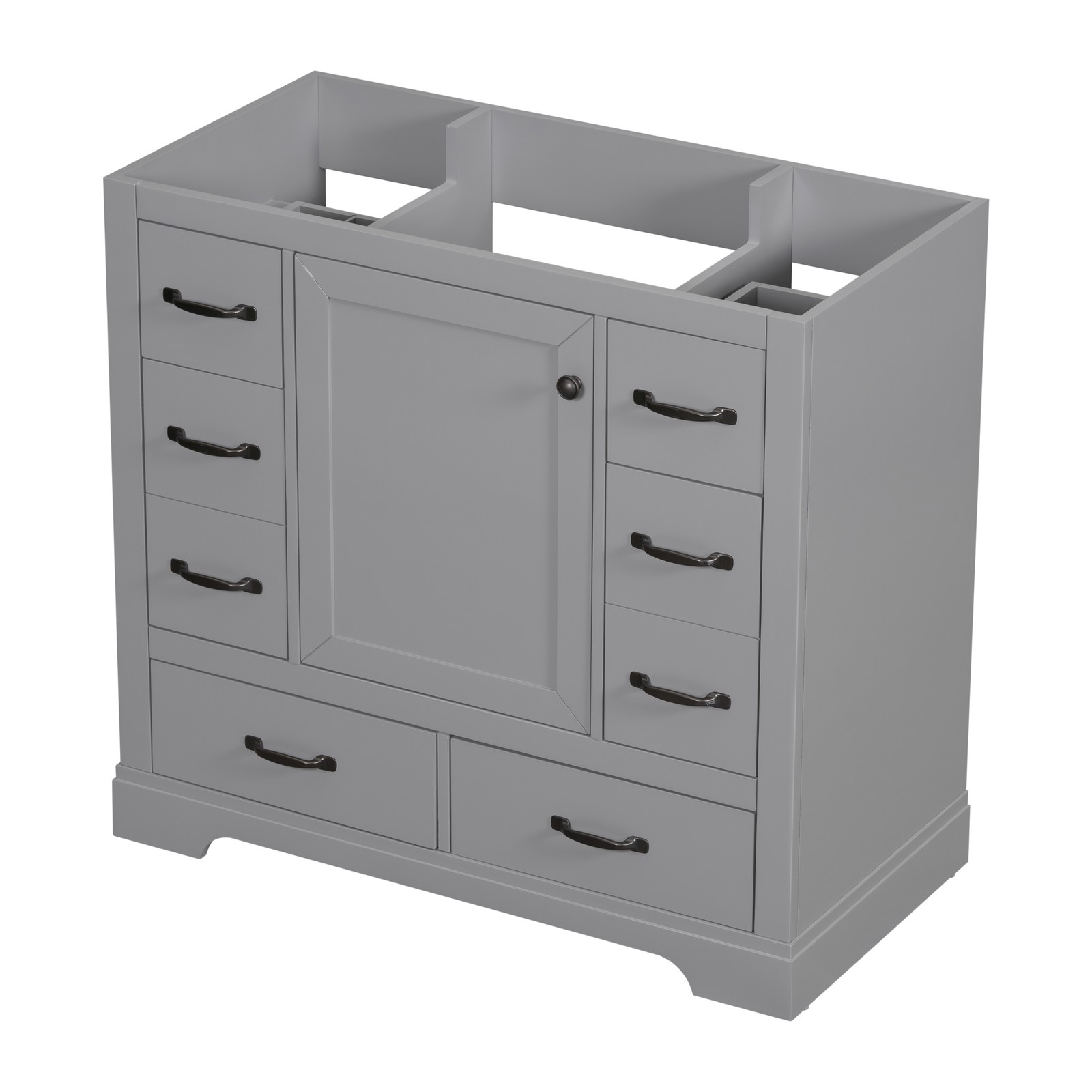 36″ Bathroom Vanity Base Only, 6 Drawers, Adjustable Shelf, Gray