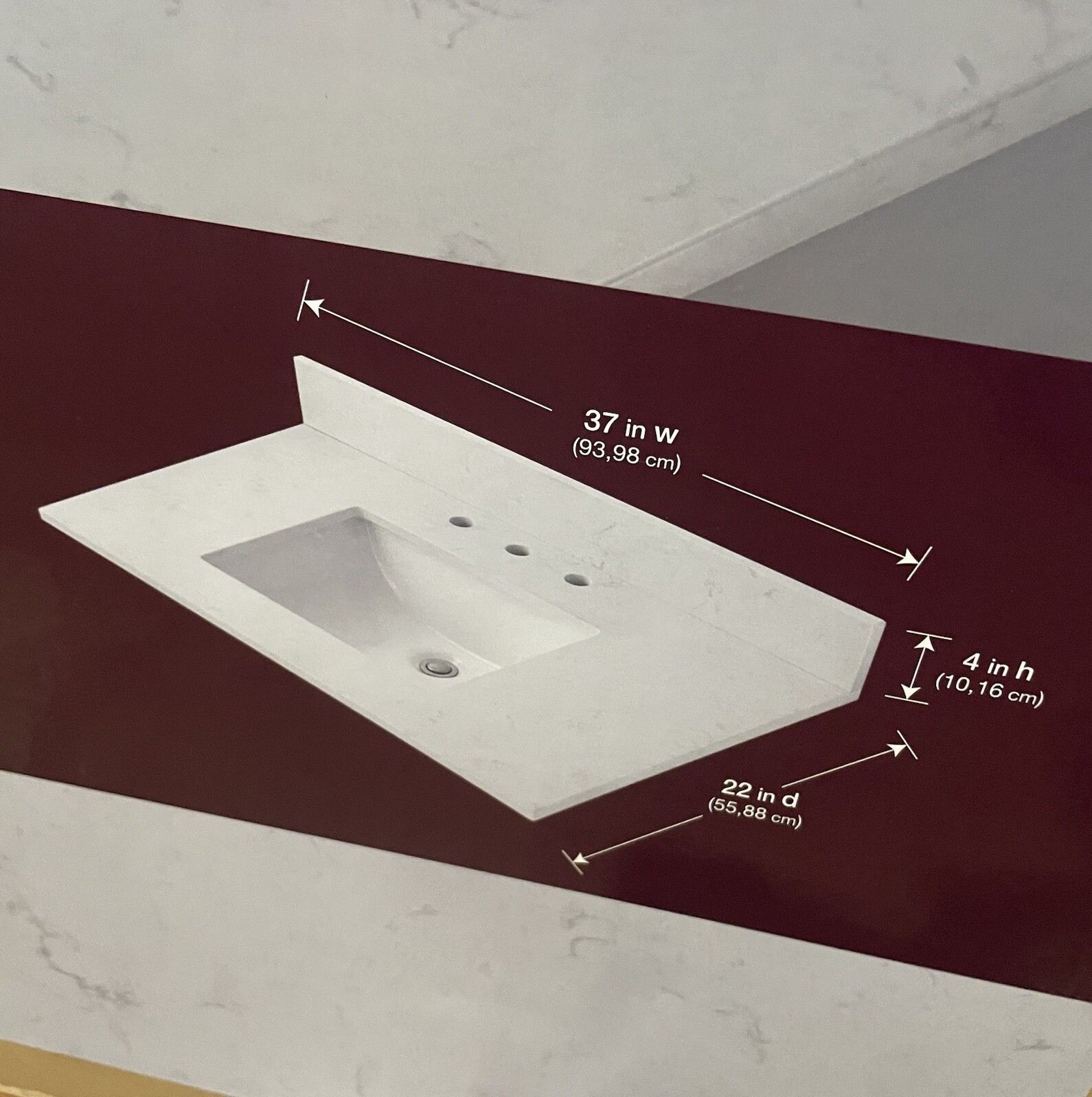 37 in. W x 22 in D Quartz white Rectangular Single Sink Vanity Top in Snow