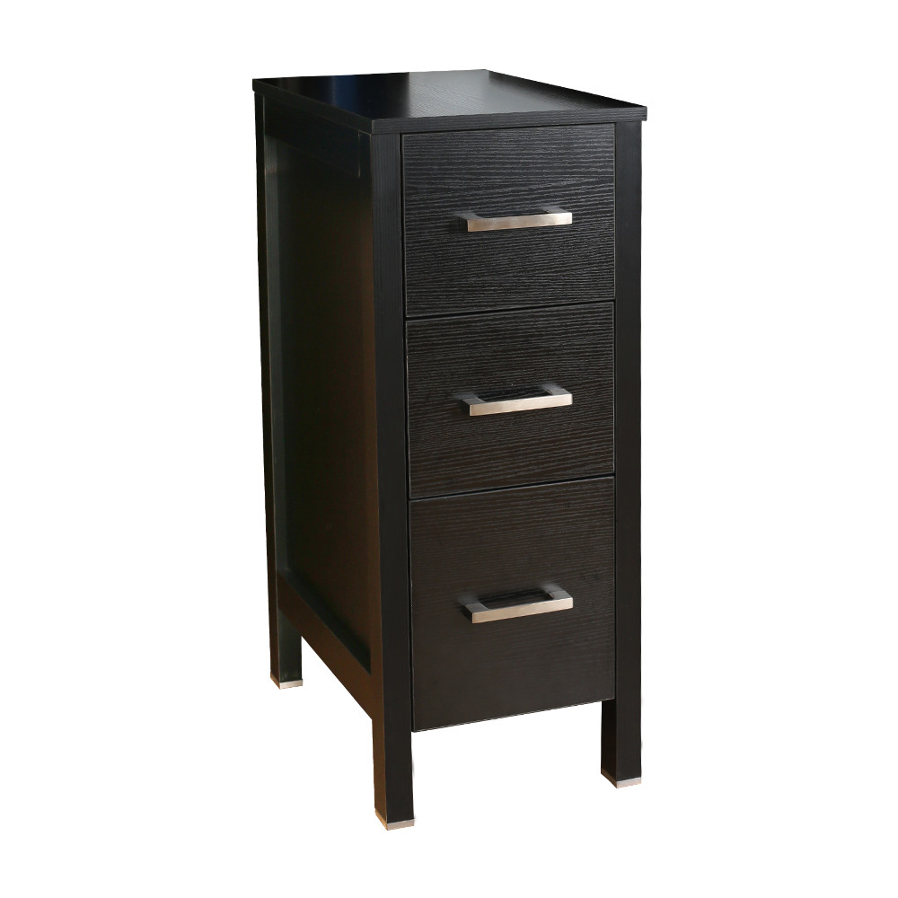 12″ Small Bathroom Vanity Black Beside Cabinet 3 Drawers Shelf MDF Wood