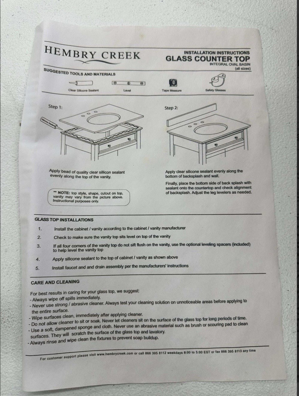 Hembry Creek White Lacquered Glass Vanity Top – 25” Brand New in Original Box