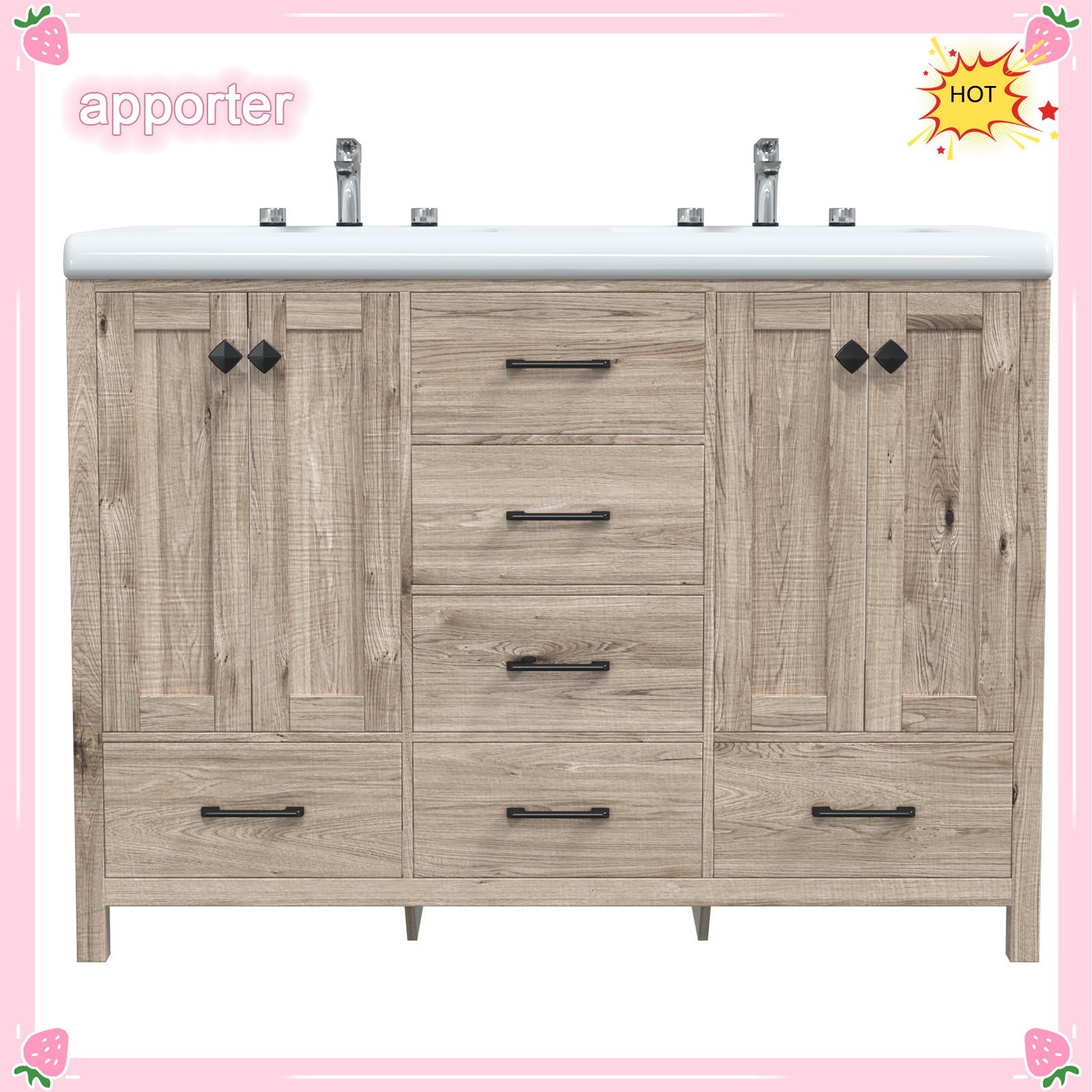 47 in Bathroom Vanity Retro Bathroom Storage Cabinet with Ceramic Sink Modern US