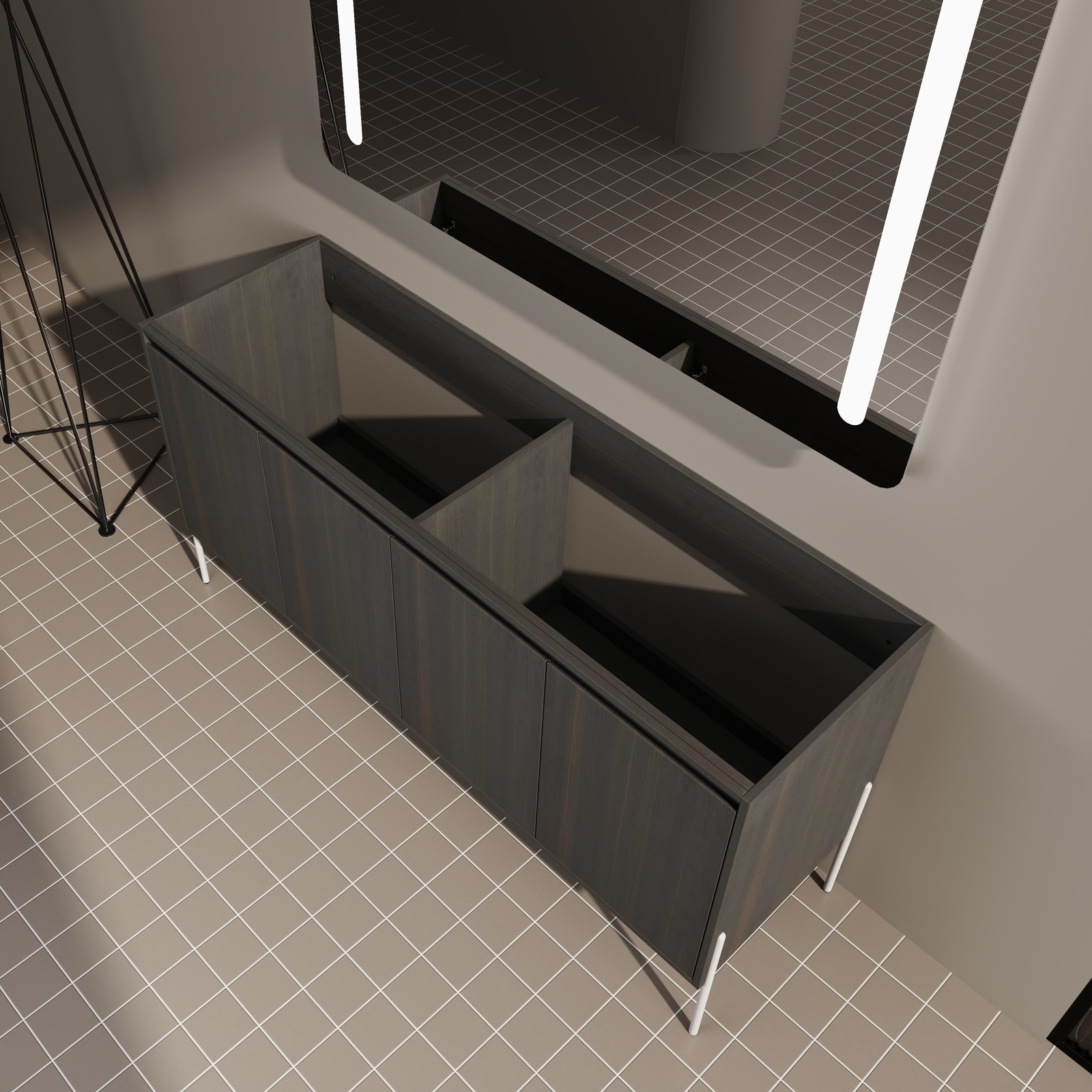 60 Inch Freestanding Bathroom Vanity Storage Cabinet Dark Oak Modern