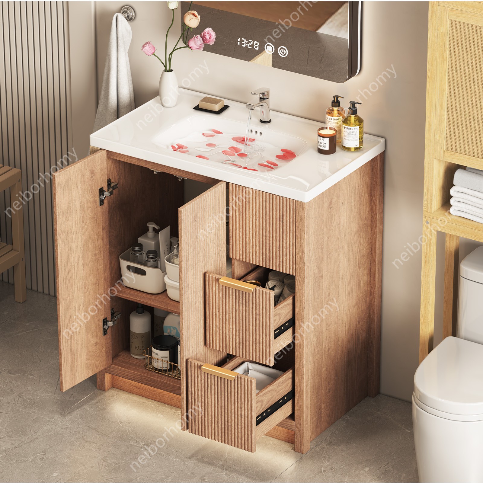 31 Inch Vanity Wood Bathroom Vanity Cabinet W/ Countertop Ceramic Sink