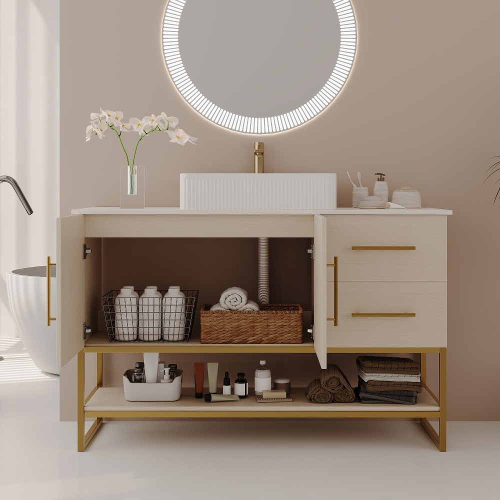 47.2″ Modern Bathroom Vanity w/Ceramic Vessel Sink Free Standing Storage Cabinet