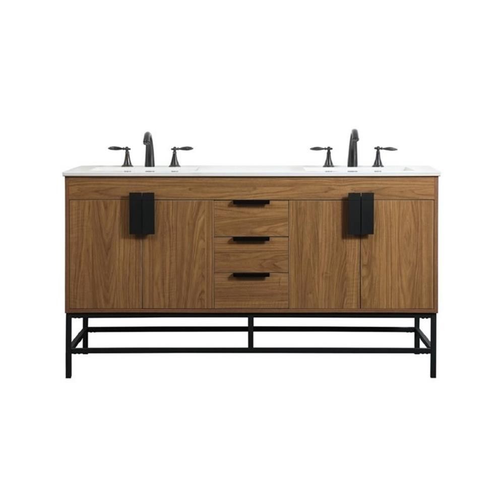 Pemberly Row 60″ Aluminum Alloy Iron Double Bathroom Vanity in Walnut