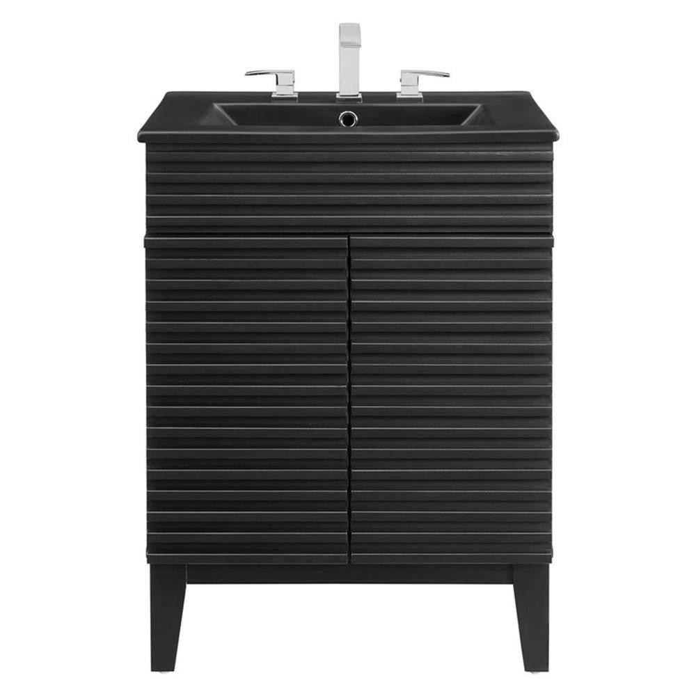 Pemberly Row Mid-Century Modern Wood Bathroom Vanity in Black