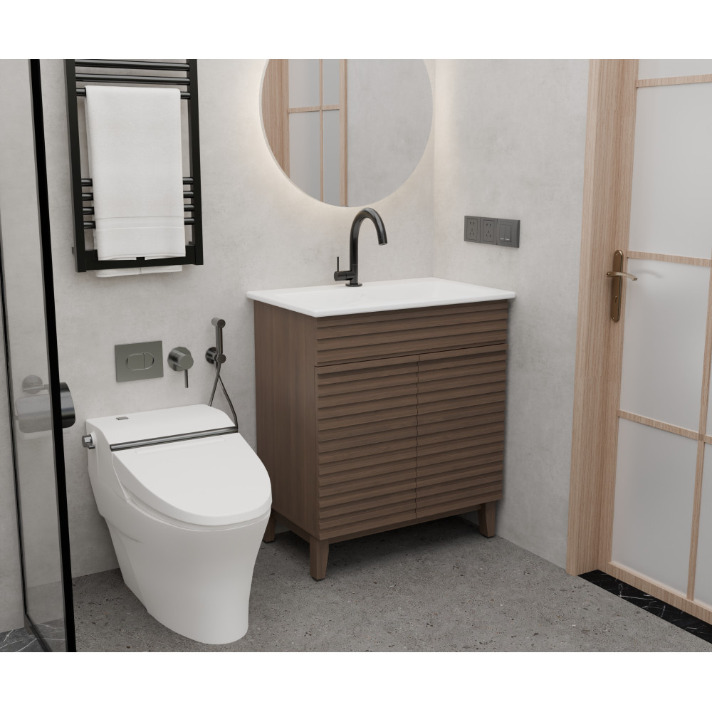 30 inch brown Bathroom Vanity with Louvered Doors and Sink Combo