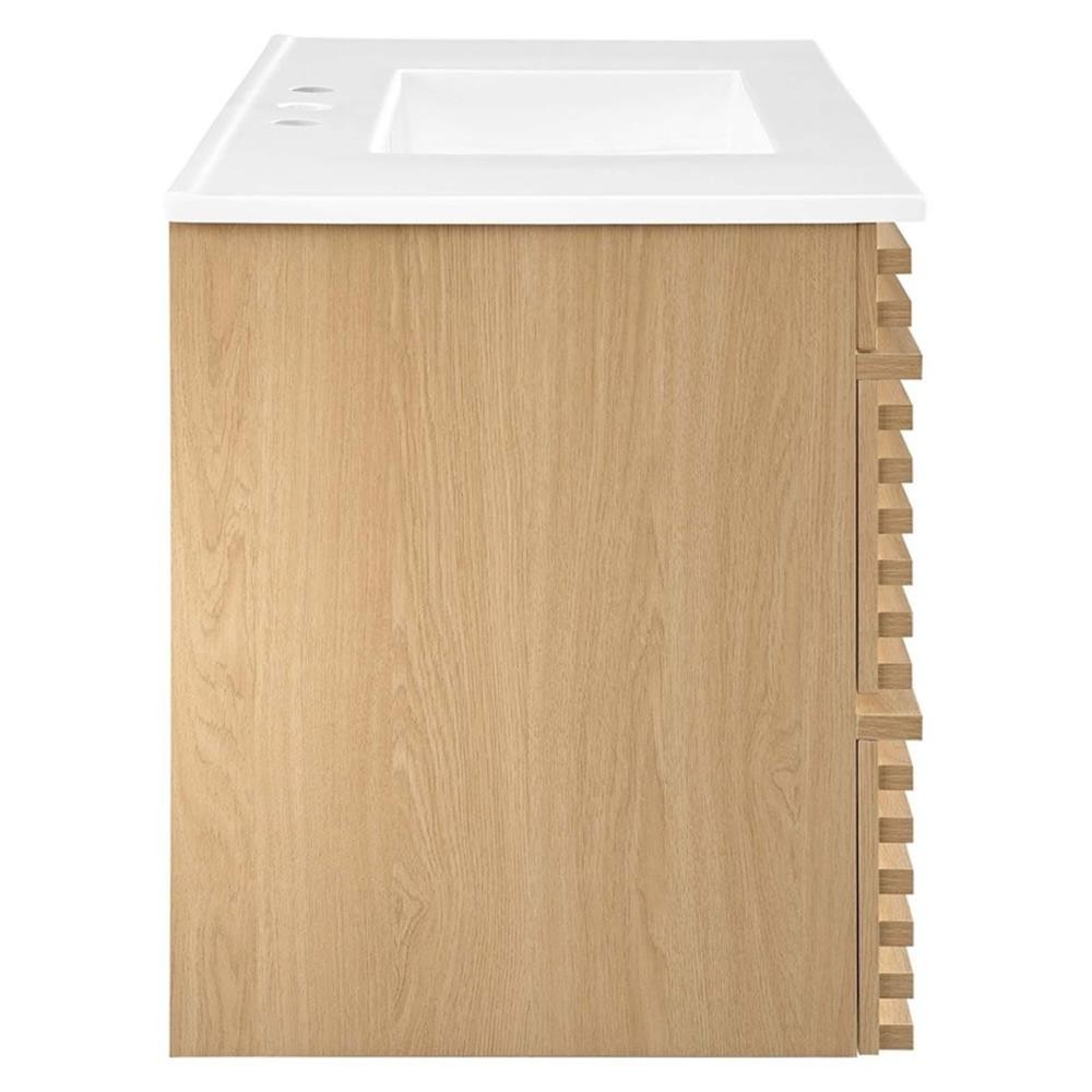 Pemberly Row 36″ MDF Wood Wall-Mount Bathroom Vanity in Oak/White