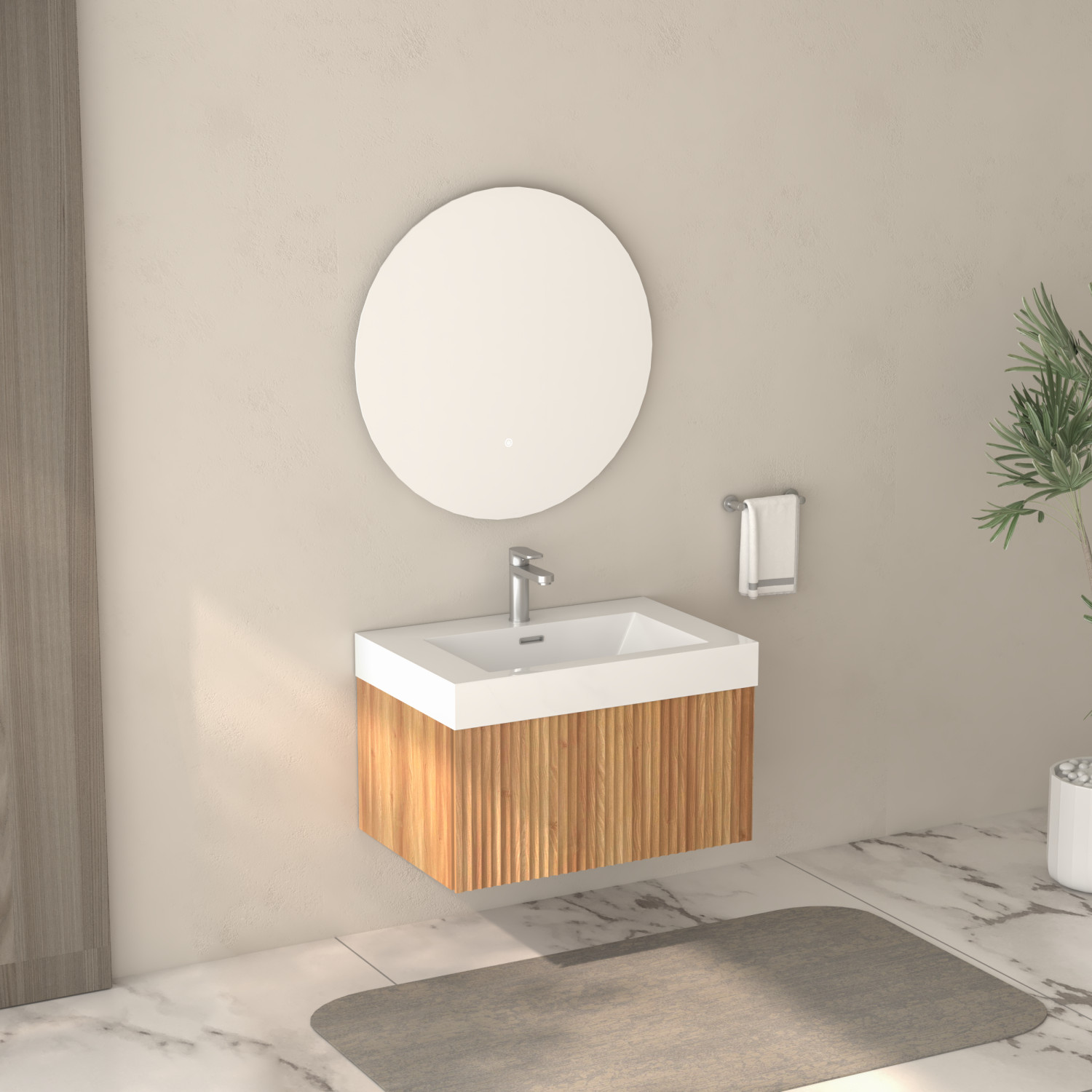 30″ Floating Bathroom Vanity with Integrated Sink, Acacia Plywood Cabinet