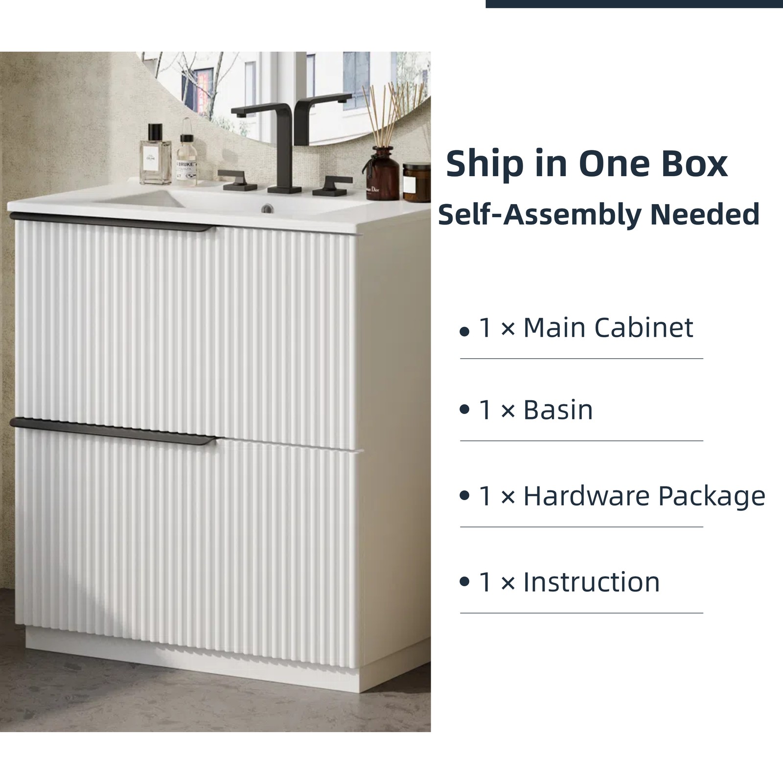 30″ Bathroom Vanity with Ceramic Sink & Soft Close Drawers, White