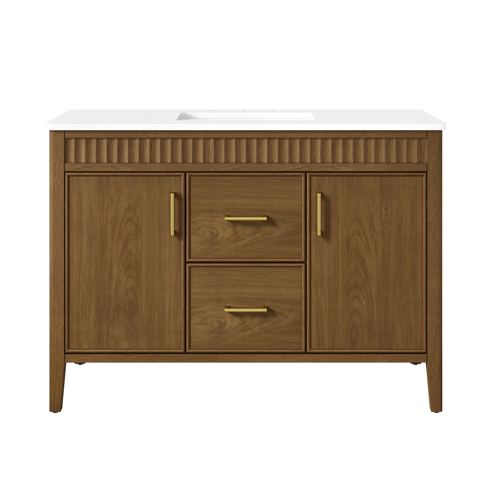 OVE Juliette 48 in. Warm Walnut Bathroom Vanity with White Quartz Brushed Gold