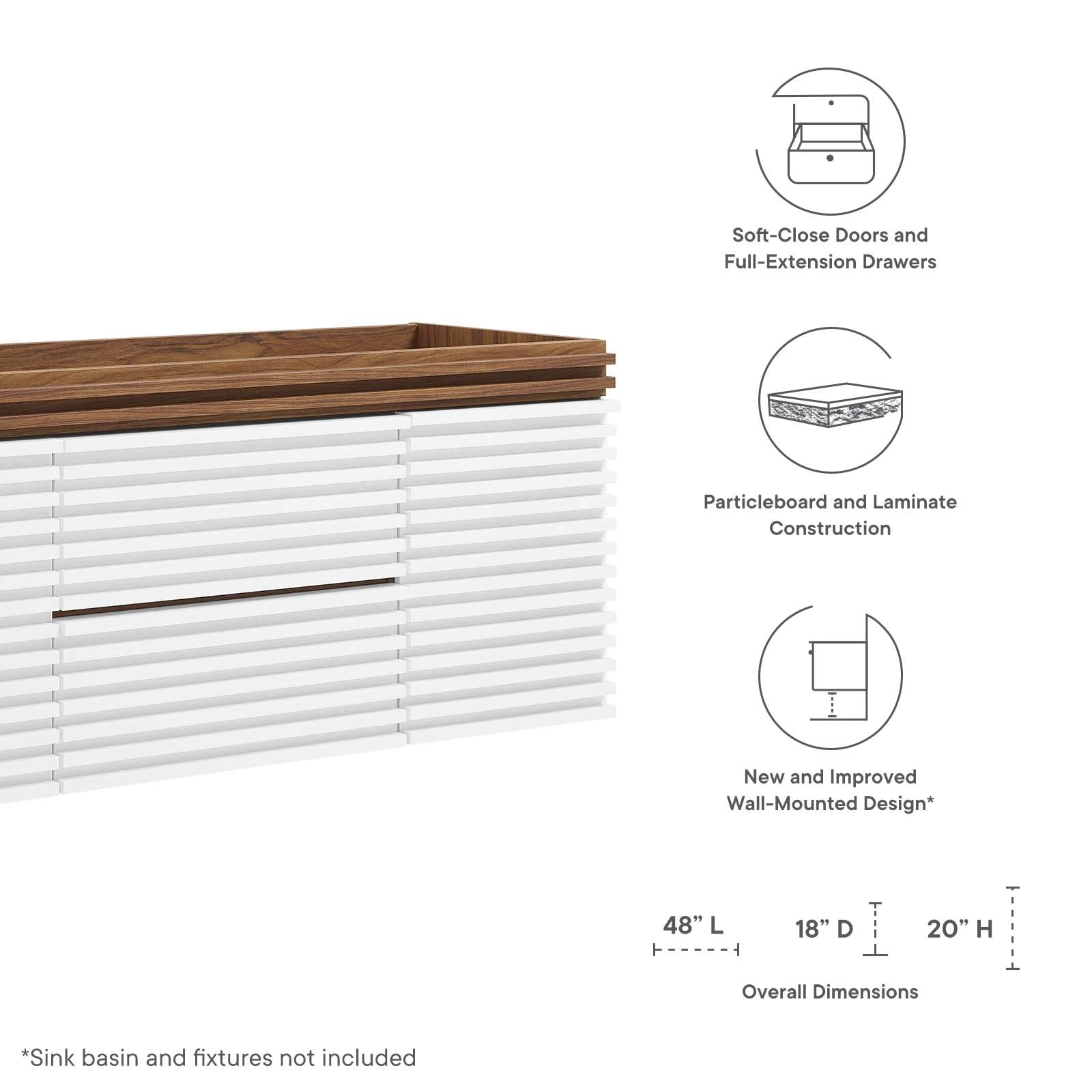 Modway Render 48″ MDF and Particleboard Bathroom Vanity Cabinet – White/Walnut