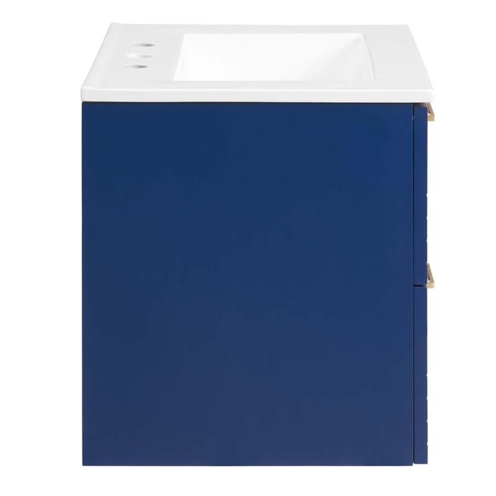 Pemberly Row 24″ Modern Wood/Ceramic Bathroom Vanity in Blue/White