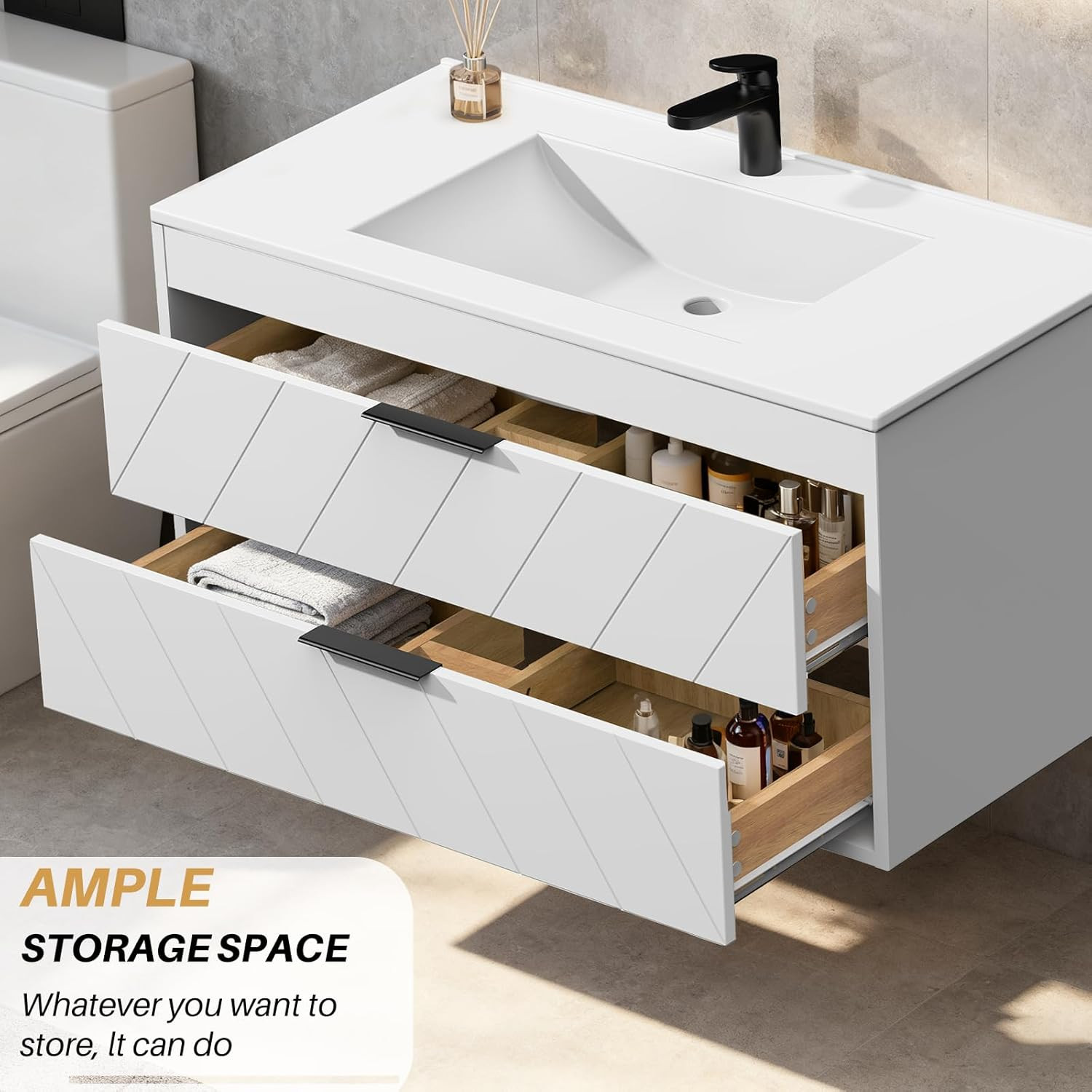 36 Inch Bathroom Vanity with Sink, Modern Floating Bathroom Vanity with Resin Si