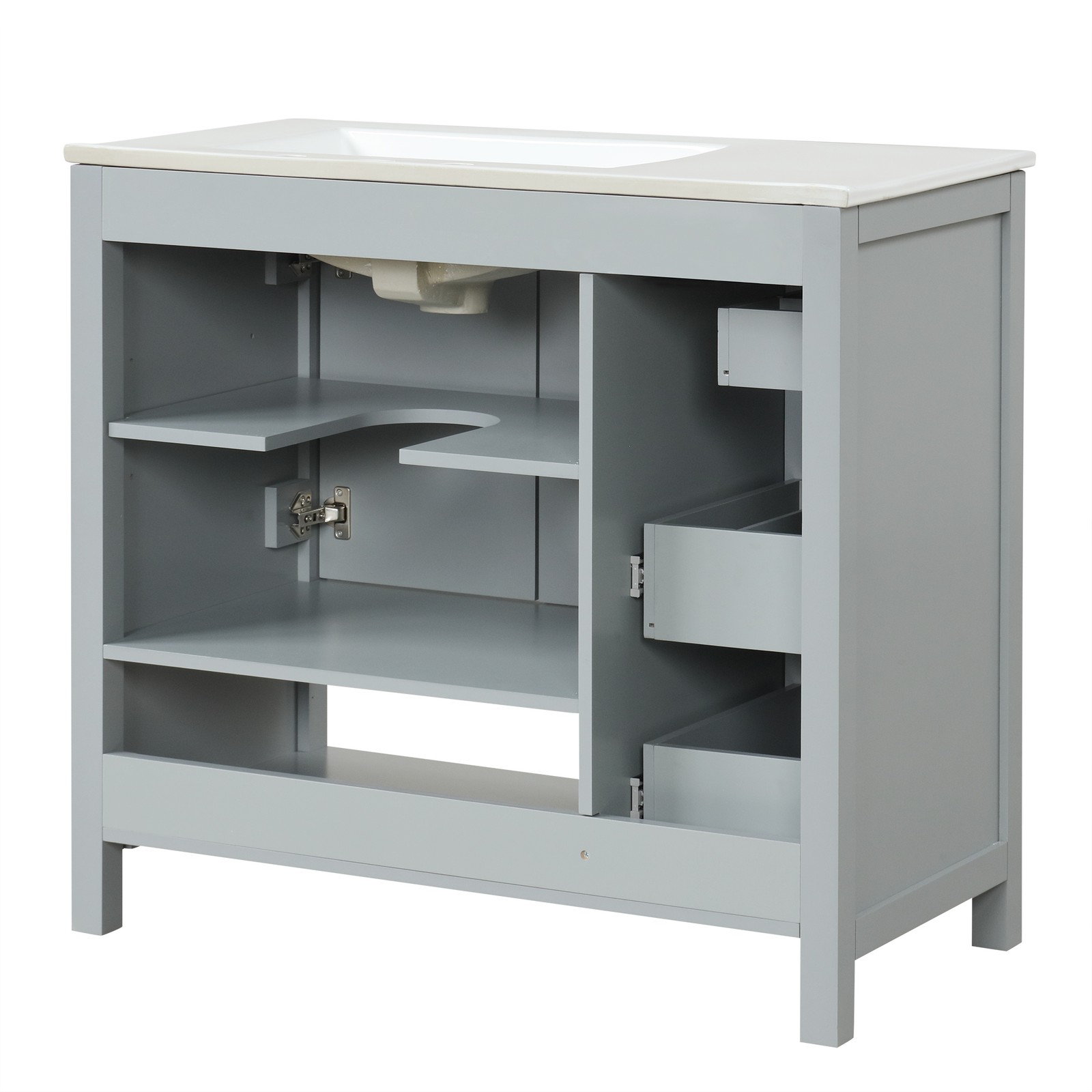 36″ Bathroom Vanity with Sink Top, Cabinet, Two Doors, Two Drawers, Grey