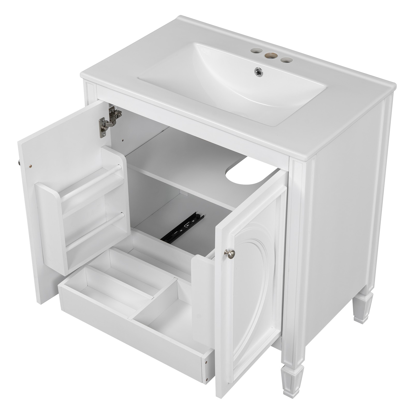 30″ Bathroom Vanity with Sink, Two Doors & Drawer, White