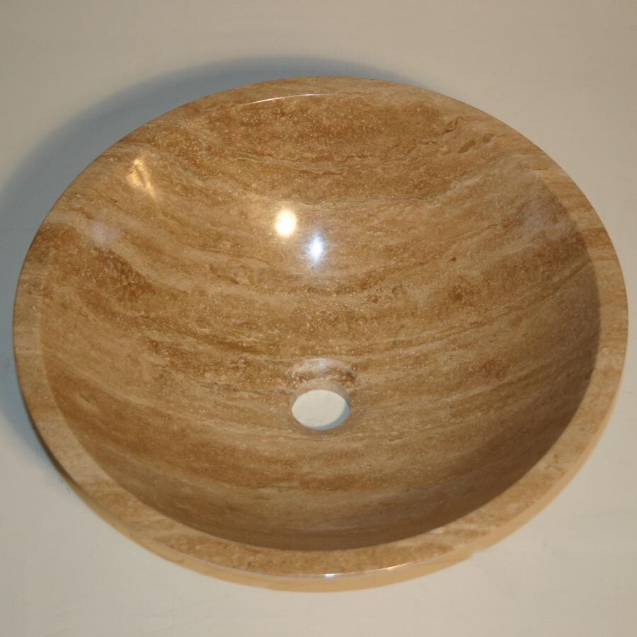 24″ Silkroad Exclusive HYP-0160-T-24 Chestnut Vessel Sink Travertine Top Vanity