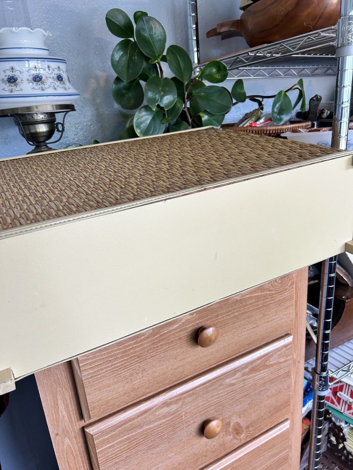 Vintage Mid Century Brown Ratten Vanity Shelf-Tabletop Or Wall