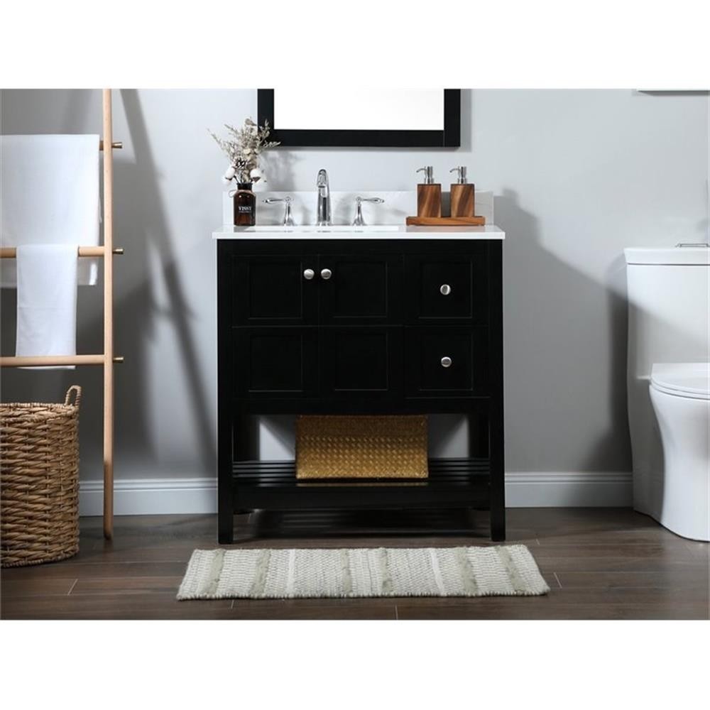 Elegant Decor Theo 32″ MDF Single Bathroom Vanity with Backsplash in Black
