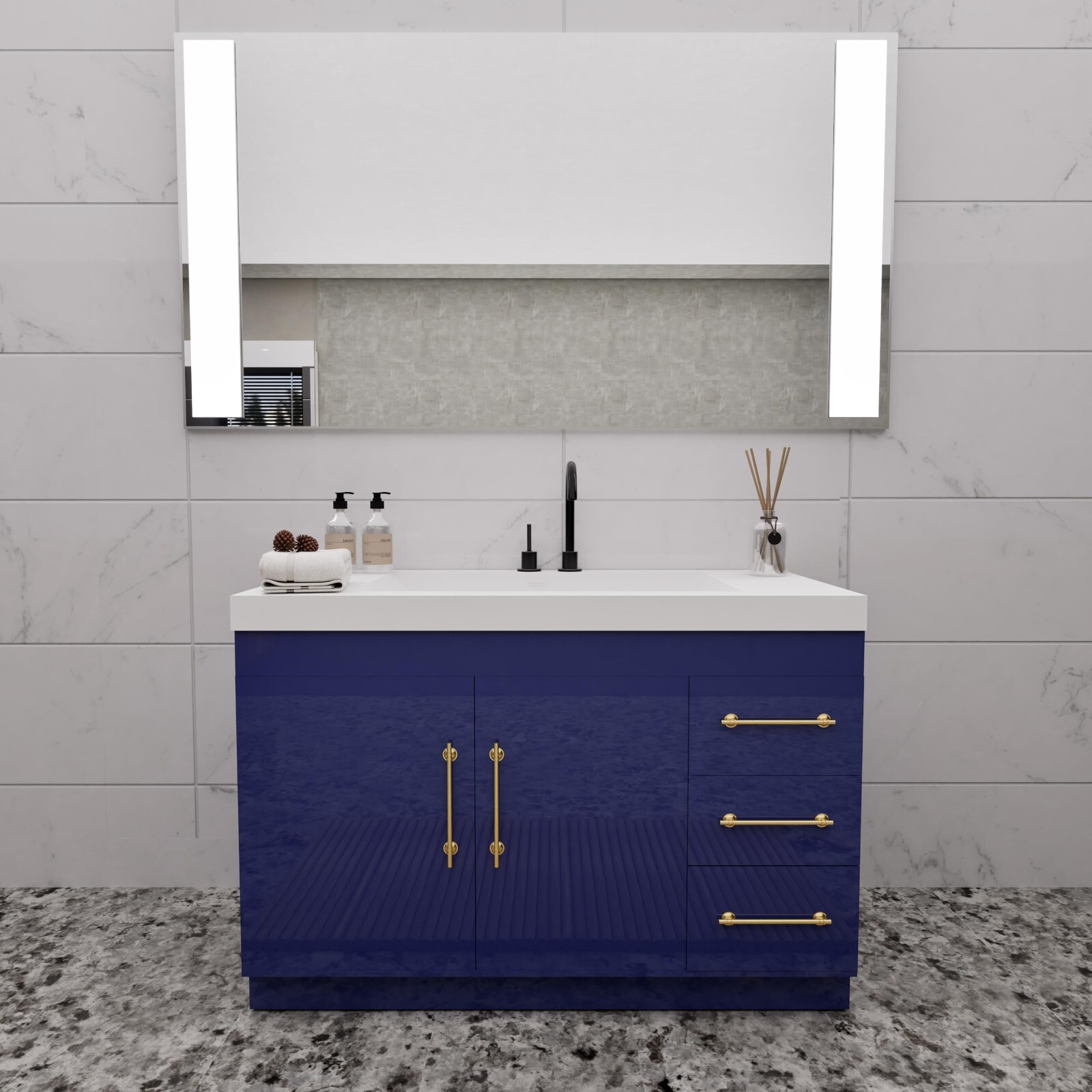 36″ Bathroom Vanity Cabinet with Sink, Cabinet, Aluminum Alloy Frame, Drawers