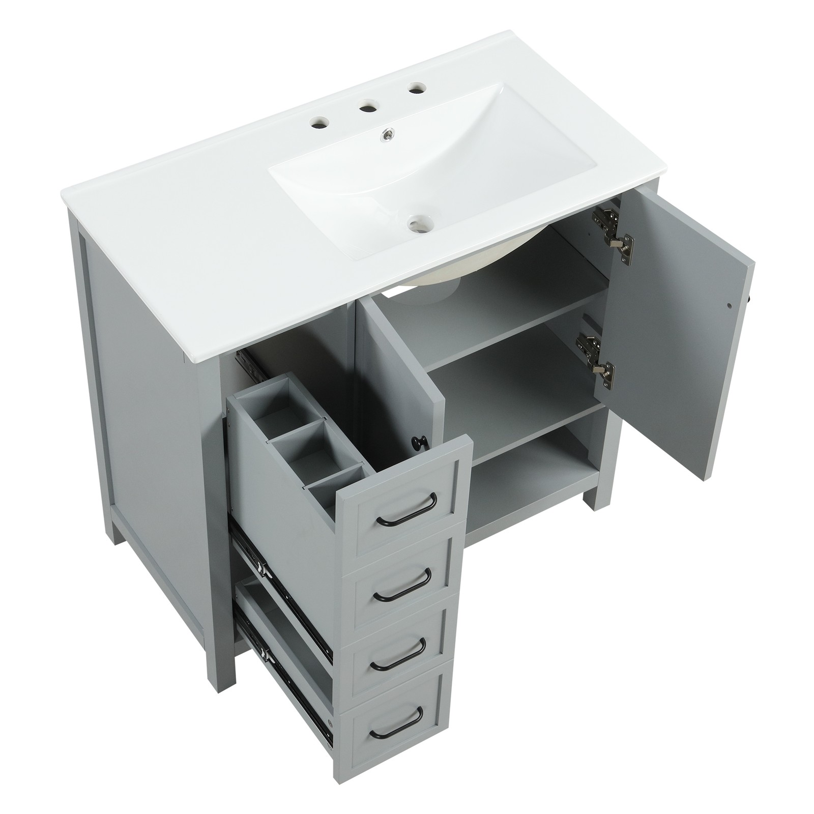 36″ Bathroom Vanity with Sink Top, Cabinet, Two Doors, Two Drawers, Grey