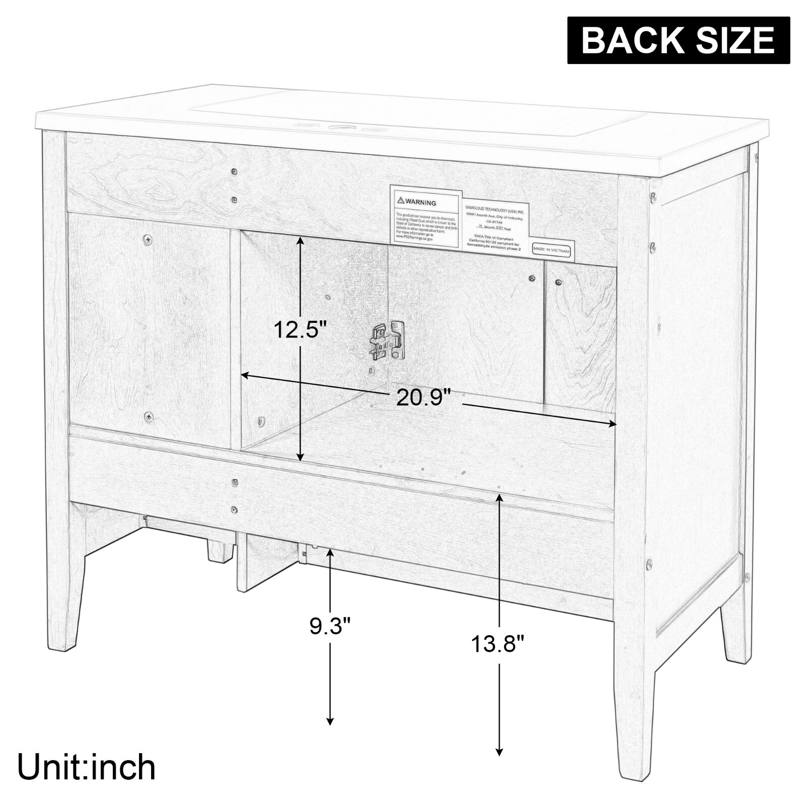 36″ Bathroom Vanity Base Only, Solid Wood Frame and MDF Boards, White