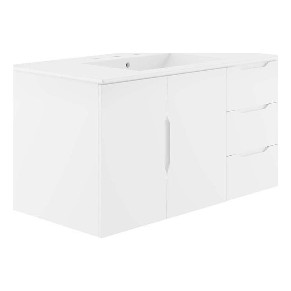 Pemberly Row 36″ Modern Wood/Ceramic Bathroom Vanity in White