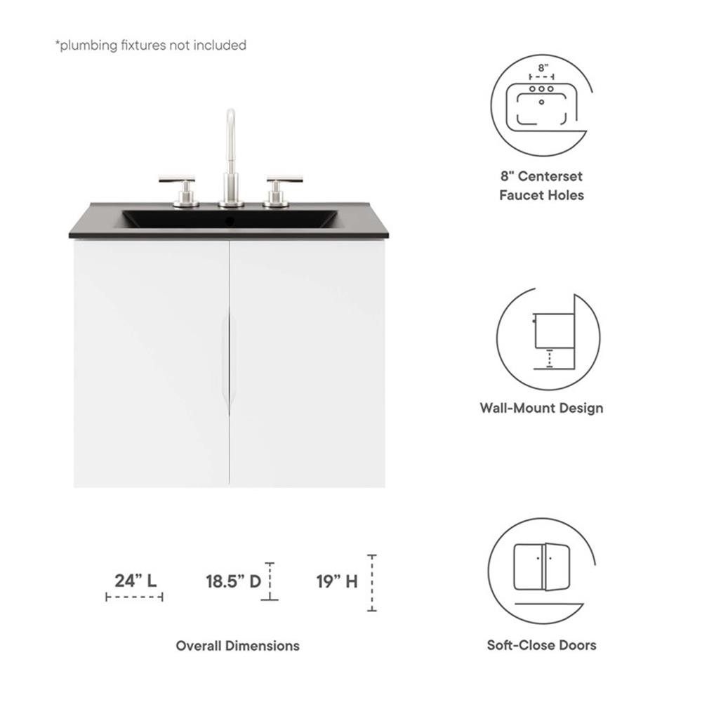Pemberly Row 23″ Modern Wood/Ceramic Bathroom Vanity in White/Black