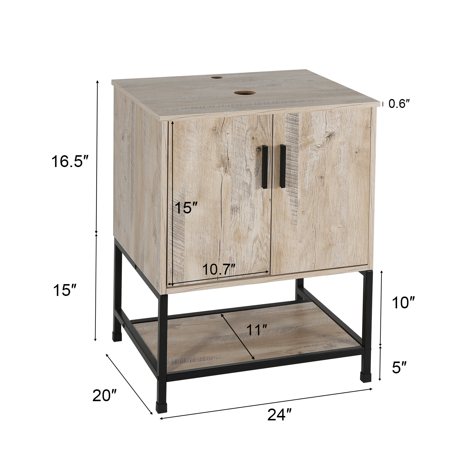 24″ Bathroom Vanity Cabinet Combo Organizer Top Vessel Sink W/ Faucet Drain Hose