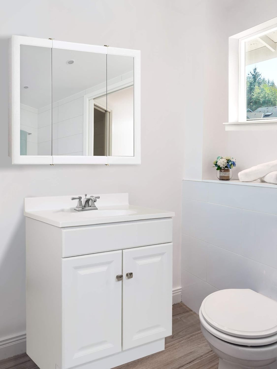 Classic White Bathroom Vanity by Wyndham – 2 Cabinet Doors, Durable Wood Design