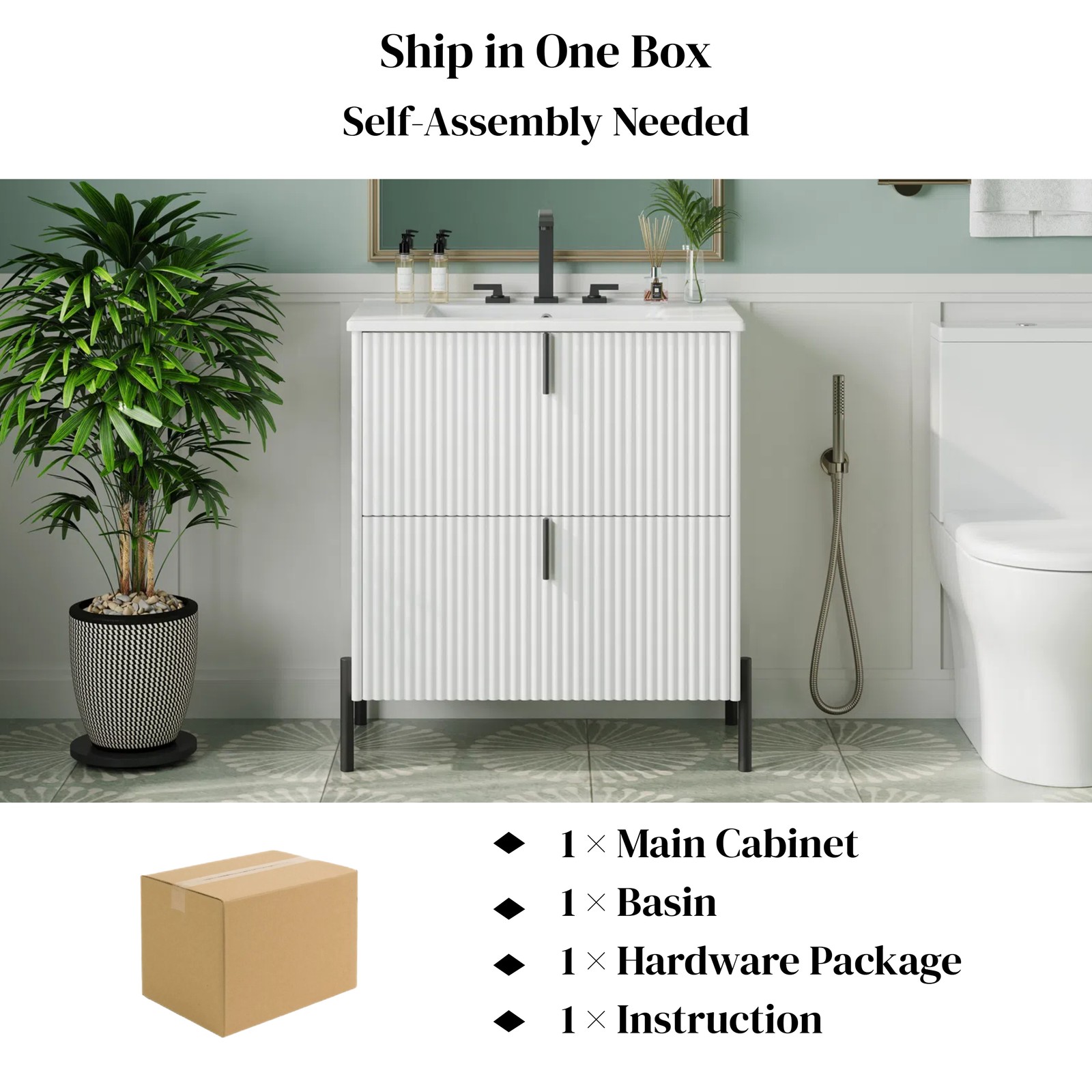 30″ White Bathroom Vanity with Ceramic Sink & Soft Close Drawers