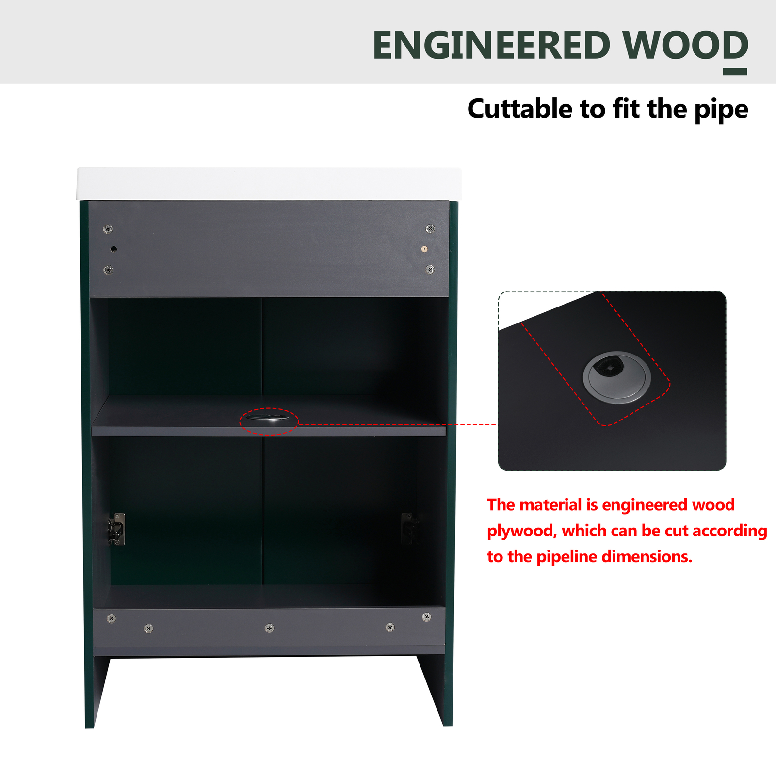24 inch Plywood Freestanding Bathroom Vanity Cabinet Dark Green Resin Sink Basin