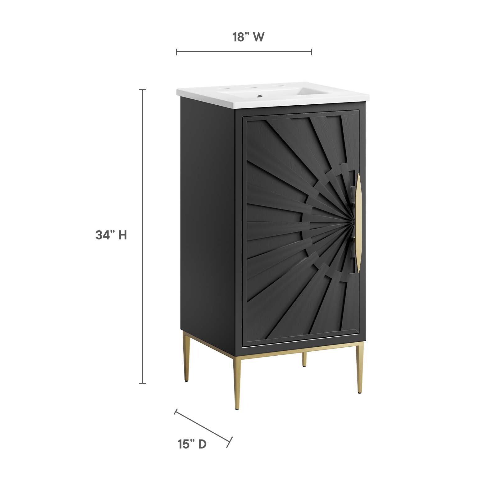 Modway Awaken 18″ Bathroom Vanity Cabinet in White Black With Ceramic Sink Basin