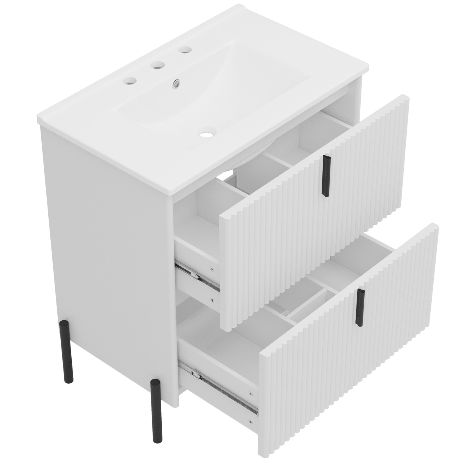 30″ White Bathroom Vanity with Ceramic Sink & Soft Close Drawers