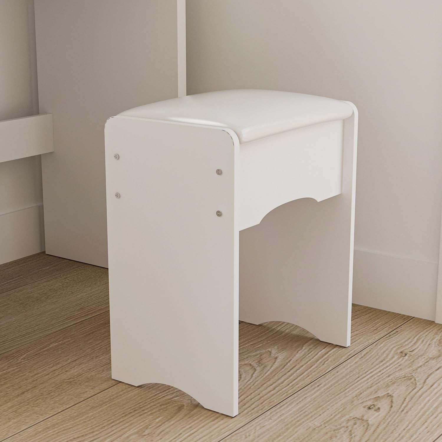 White Vanity Set Round Lighted Mirror Dressing Table 5 Drawers Shelves Stool