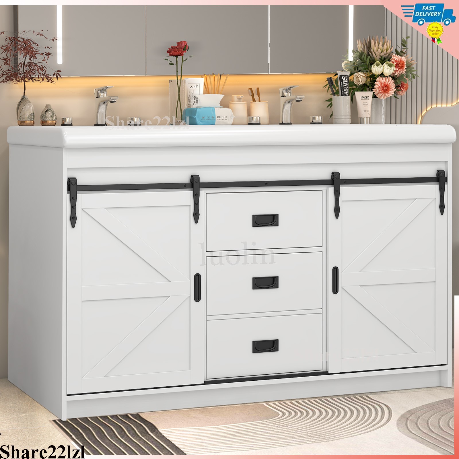 47″ Bathroom Vanity with Ceramic Sink Modern Storage Cabinet w/Soft Close Doors
