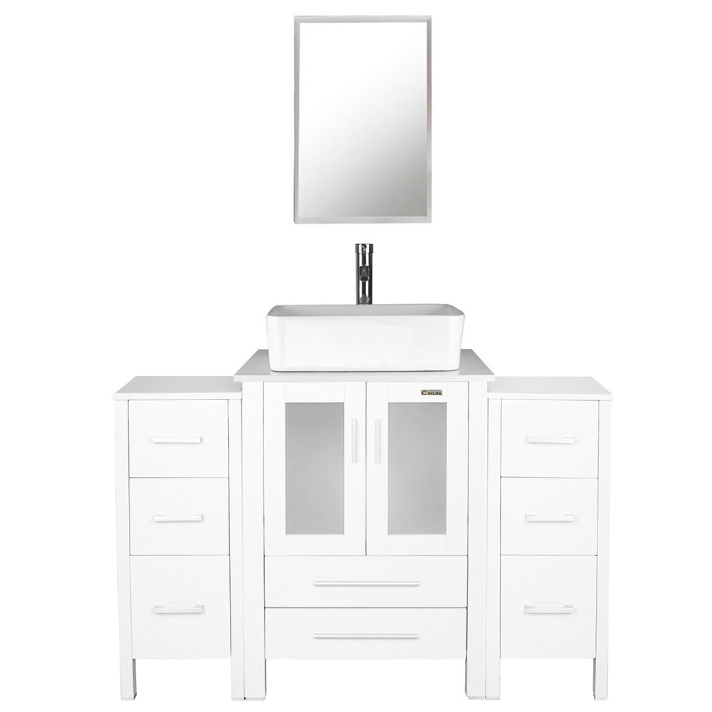 48 inch Bathroom Vanity Set Side Table Ceramic Vessel Sink Faucet Mirror Combo