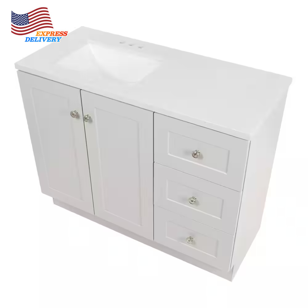 Bannister Single Sink Pearl Gray Bath Vanity with Granite-Look Colorpoint White