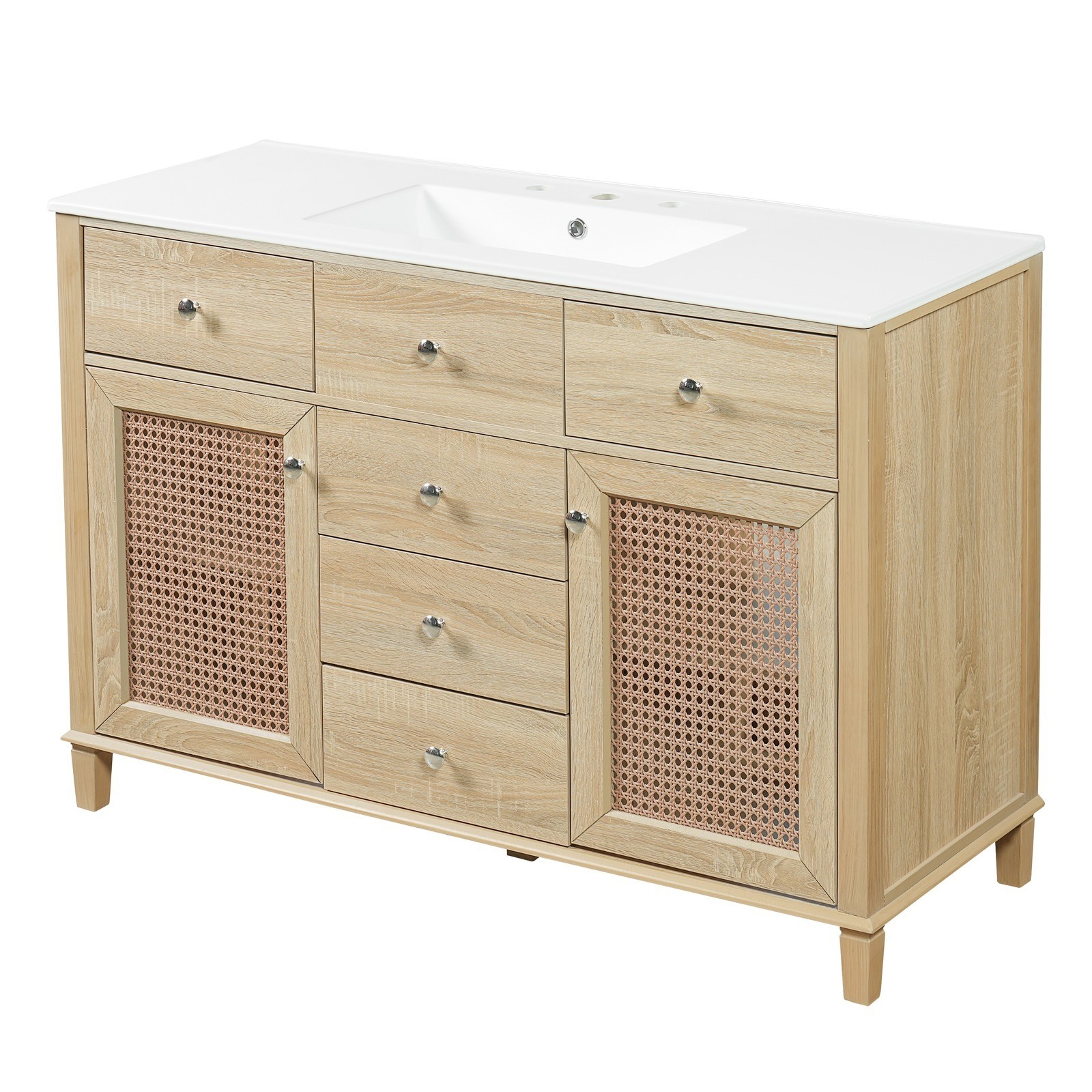 Natural Rattan Bathroom Vanity 48″/2 Cabinets/Sink & Solid Wood Frame Fre Ship