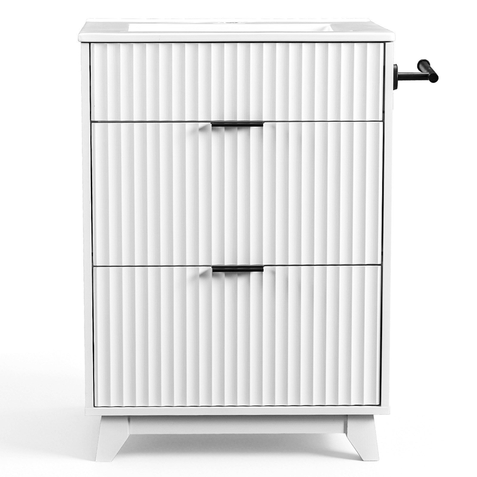 24″ Bathroom Vanity with Ceramic Sink Overflow Freestanding Cabinet Guest Baths