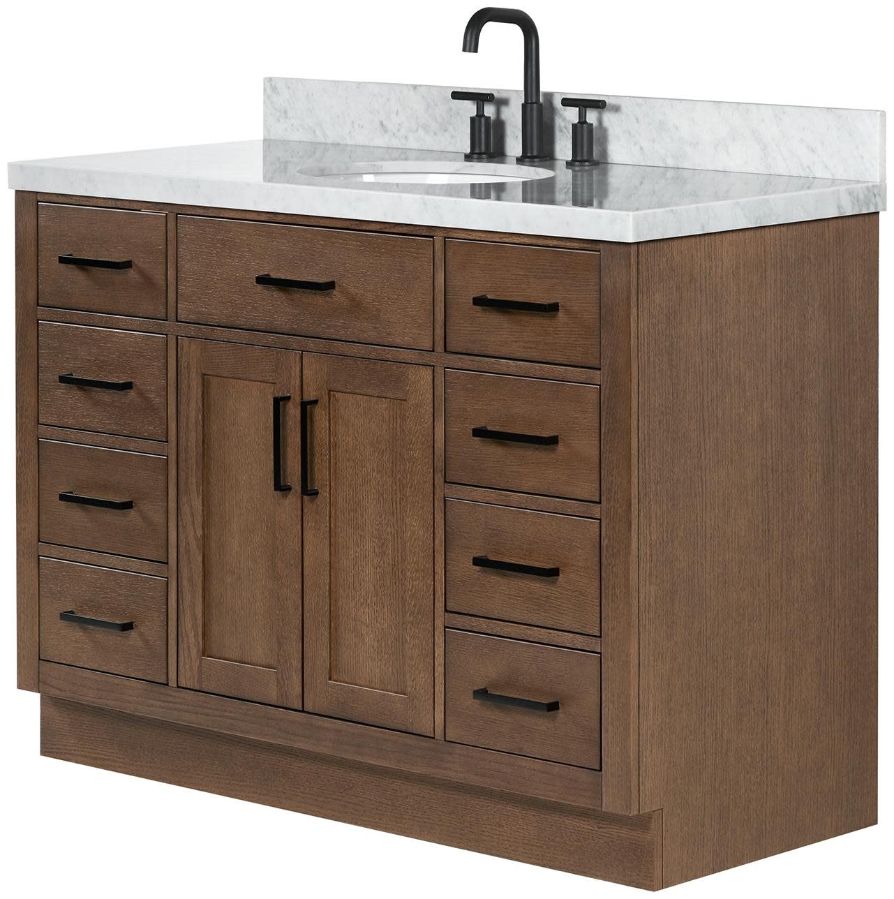 Ariel T049SCWRVO Hepburn 49″ – Brown Oak / Carrara White Marble / Satin Brass